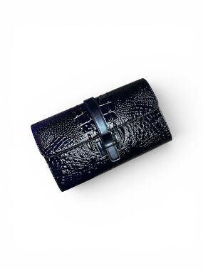 Black Croc-Embossed FASHION Wristlet Clutch or Crossbody New